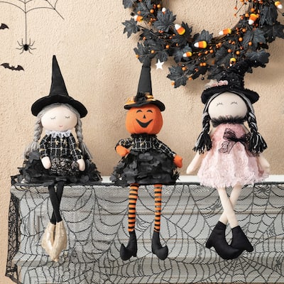 Glitzhome 29"H Halloween Fabric Dressed Witch or Pumpkin Sitter Decor