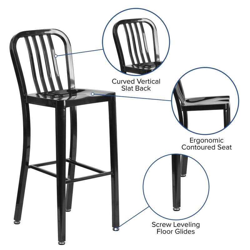 30'' High Metal Indoor-Outdoor Barstool with Vertical Slat Back