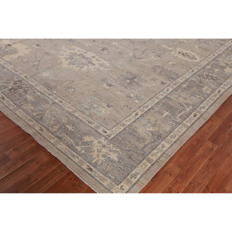 Hand Knotted Oriental 100% Wool Carpet Transitional All-Over Beige & Ivories Oushak Area Rug - 12' 1'' X 9' 1''