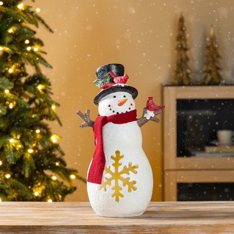 Glitzhome 15"H Christmas Lighted Resin Snowman Table Decor
