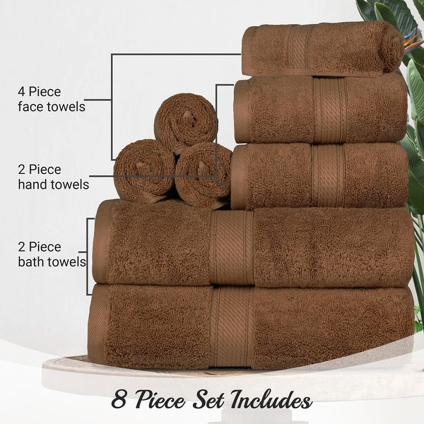 dimension image slide 6 of 10, Egyptian Cotton 8 Piece Ultra Plush Solid Towel Set by Miranda Haus