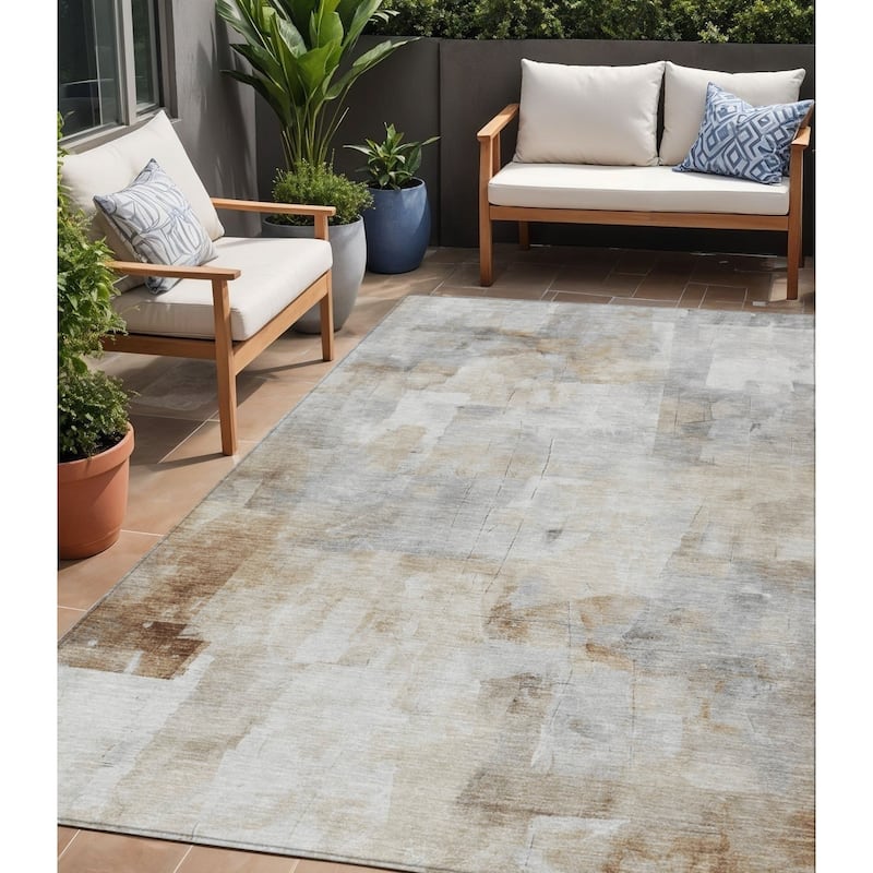 HomeRoots Abstract Transitional Rectangle Outdoor Rug - 5' X 8'