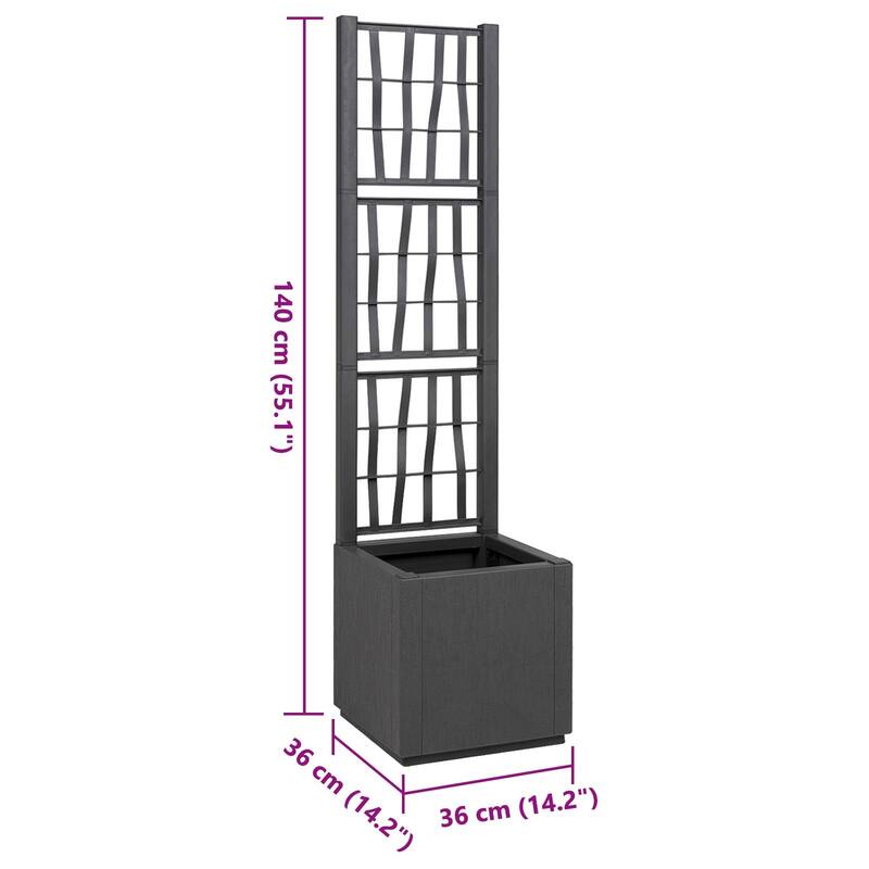 vidaXL Garden Planter with Trellis Trough Plant Pot Flower Box Outdoor PP - 14.2 x 14.2 x 55.1 in