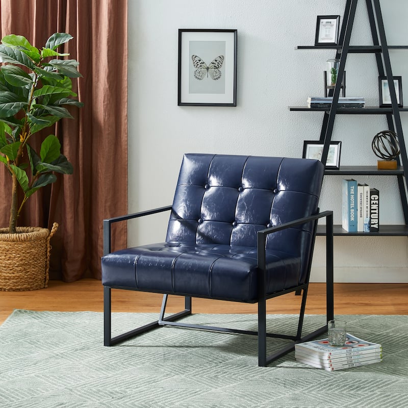 Glitzhome 29.50"W Mid-Century PU Leather Tufted Accent Chair - 29.5"W x 30.5"H x 29.25"D