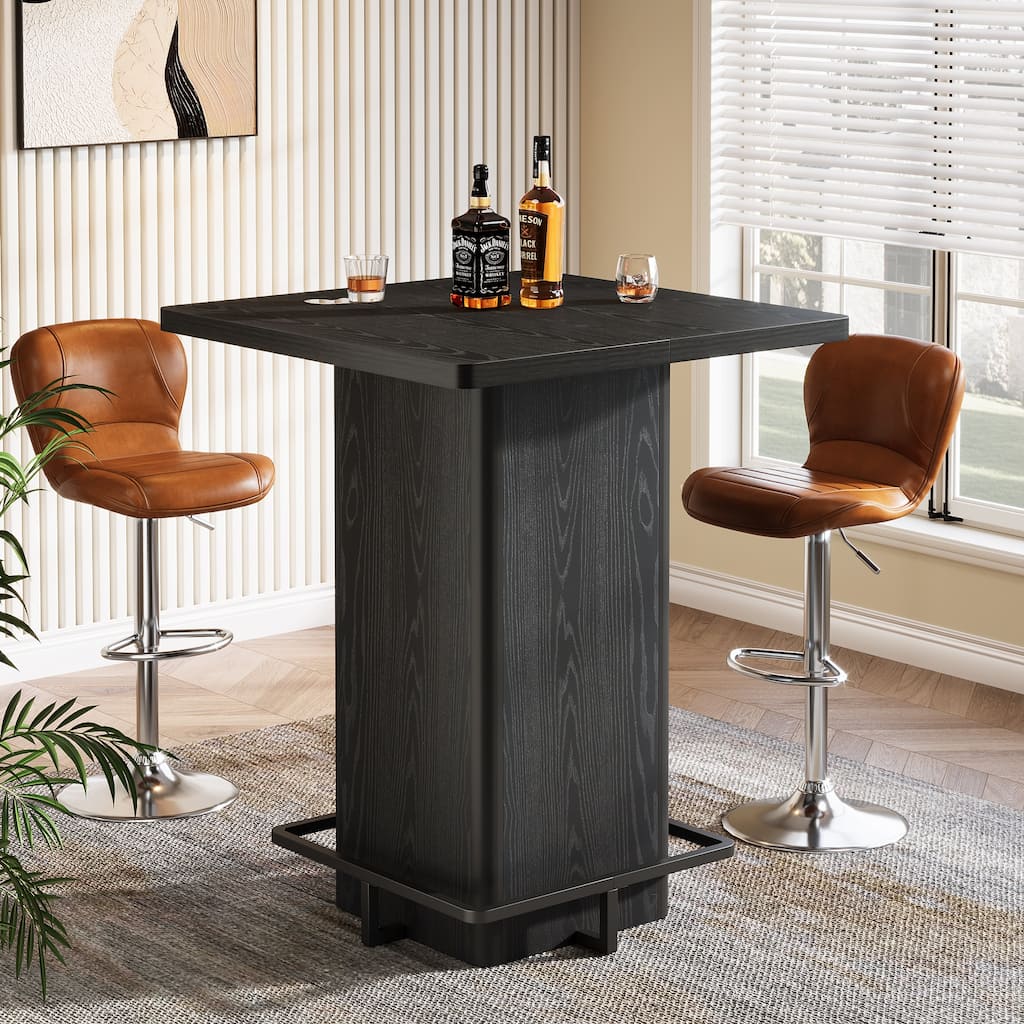 39.37" High Wooden Square Bar Table with Metal Footrest, Black