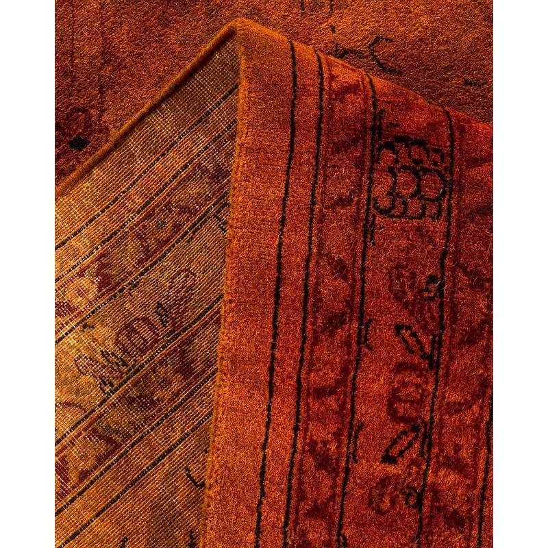 Overton Hand Knotted Wool Vintage Inspired Modern Contemporary Overdyed Orange Square Area Rug - 9' 11" x 10' 10"