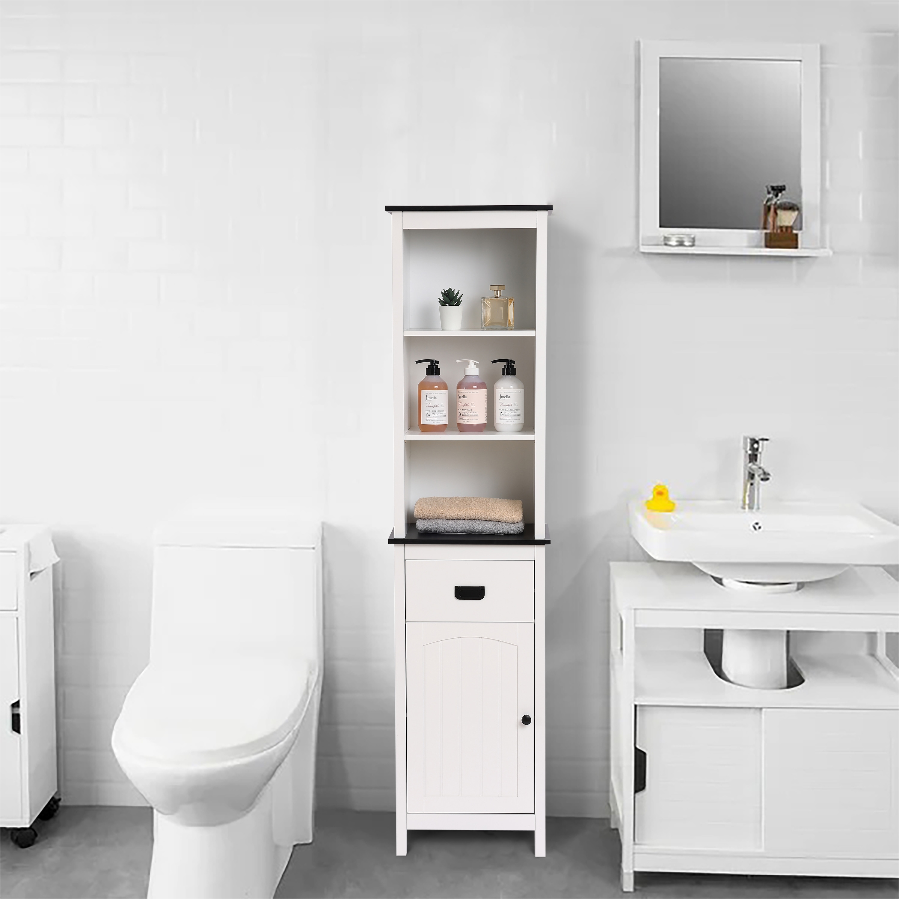 Black tallboy bathroom cabinet sale