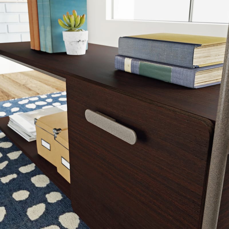 Wood L-Shaped Desk with 2 smooth-glide Drawers, Brown