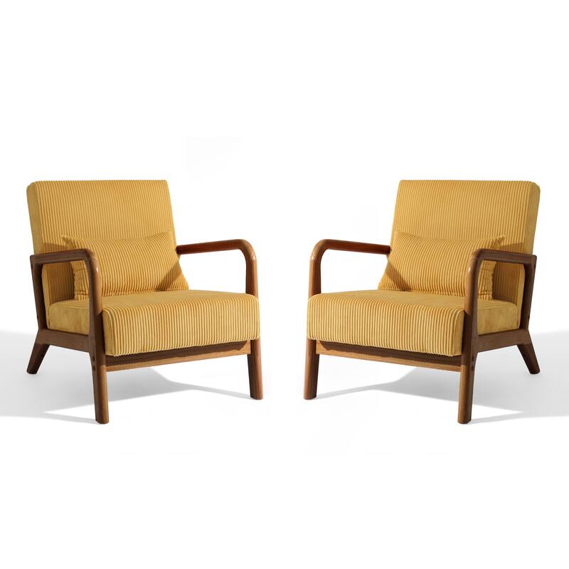 Modern Corduroy Upholstered Accent Chair with Wood Legs Set of 2