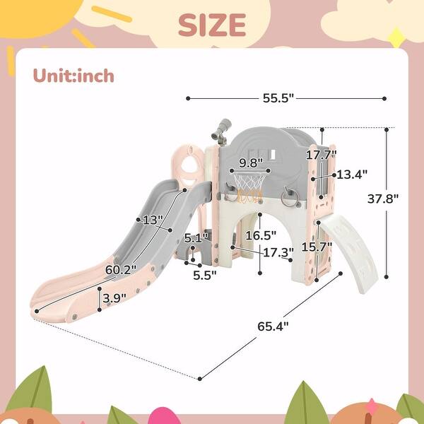 dimension image slide 0 of 2, Kids 7-in-1 Slide Playset: Spaceship Design with Slide, Tunnel, Ring Toss, Basketball Hoop, and Toy Storage