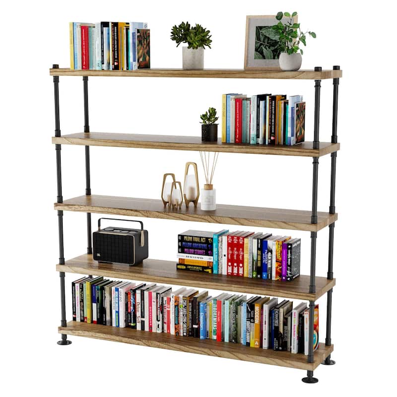 60" Hanging Bookshelf for Living Room Decor, Multi Tier Pipe Shelf Bracket, Real 1.5" Thick & 14" Deep Wood Boards, Farmhouse
