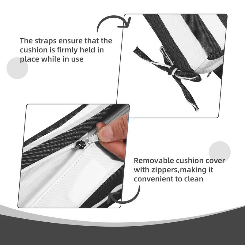 Outdoor Patio Lounge Chair Cushion - Waterproof, UV-Resistant, Striped Design with Removable Cover, Adjustable Straps