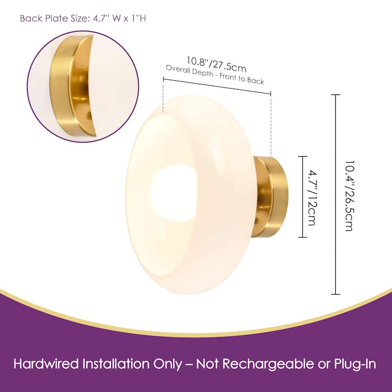 10.4" Modern Bowl-Shaped with Brown/Milk White Glass Shade Wall Sconce/Semi-Flush Ceiling Light for Hallways, Bedroom
