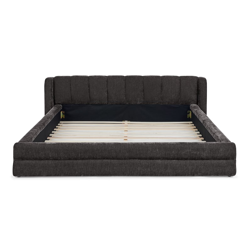 Queen Size Upholstered Bed Frame with Chenille Fabric, Modern Platform Design & Sturdy Headboard