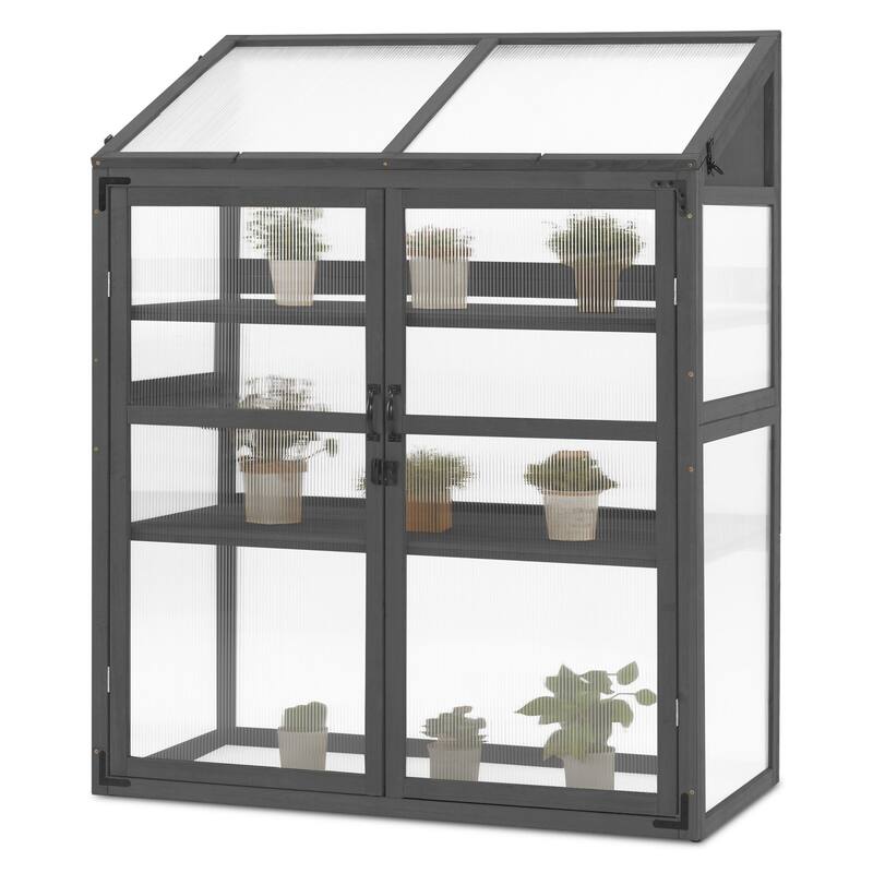 MCombo Cold Frame Greenhouse with Adjustable Shelves, Solid Wood 1344