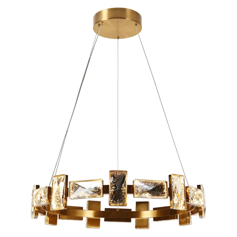 Modern 1-Light LED Crystal Drum Chandelier Glam Gold Ceiling Lights for Dining Room - D 26" x H 65.7" Max