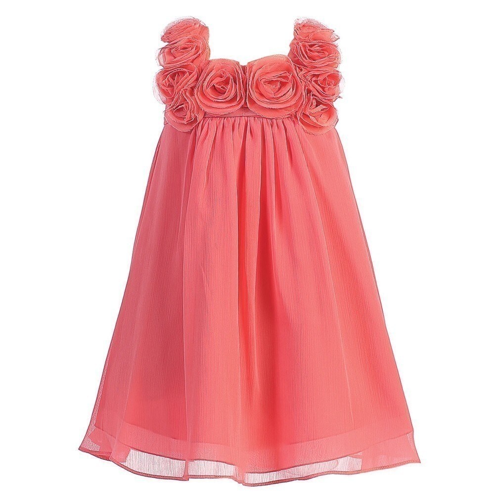 Shop Girls Coral Rose Trim Chiffon Junior Bridesmaid Dress 8 12
