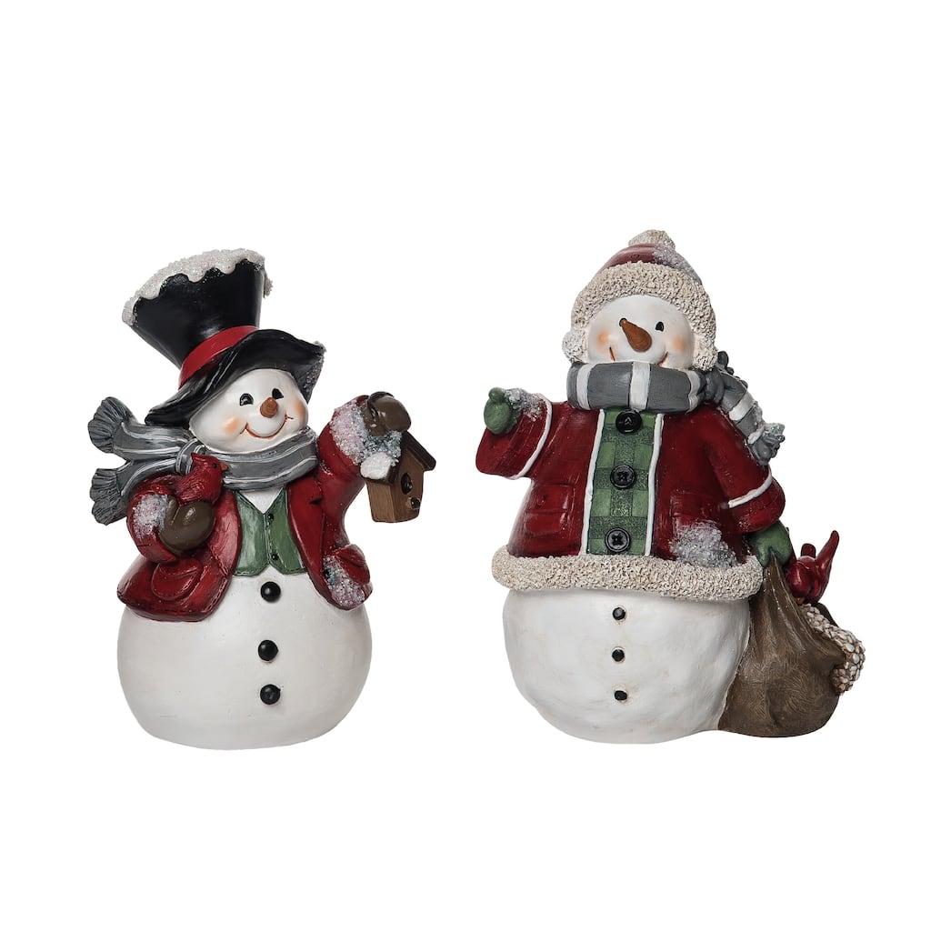 Transpac Resin Primitive Snowman Figurine Set of 2 Christmas Home Decorations