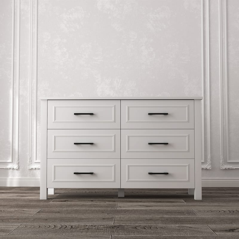 6-drawer Wood White Dresser with Built-in Power Outlet