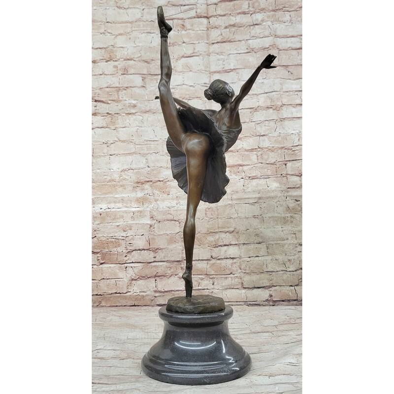Arabesque Ballet Pose Ballerina Dancer Bronze Statue Sculpture On Marble Base