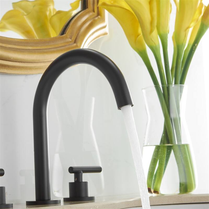 8 Inch Widespread Bathroom Faucet With Drain Assembly 3 Holes Matte Black Bathroom Sink Faucets 2 Handle Modern Vanity Basin Tap
