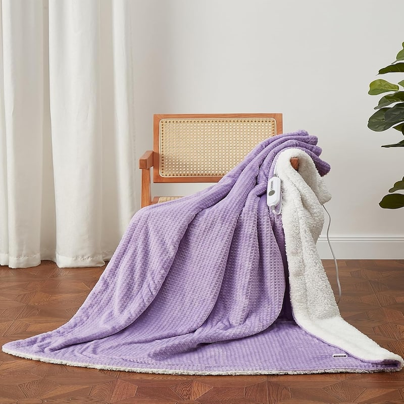 Waffle Heated Blanket Electric Throw Purple - 72*84