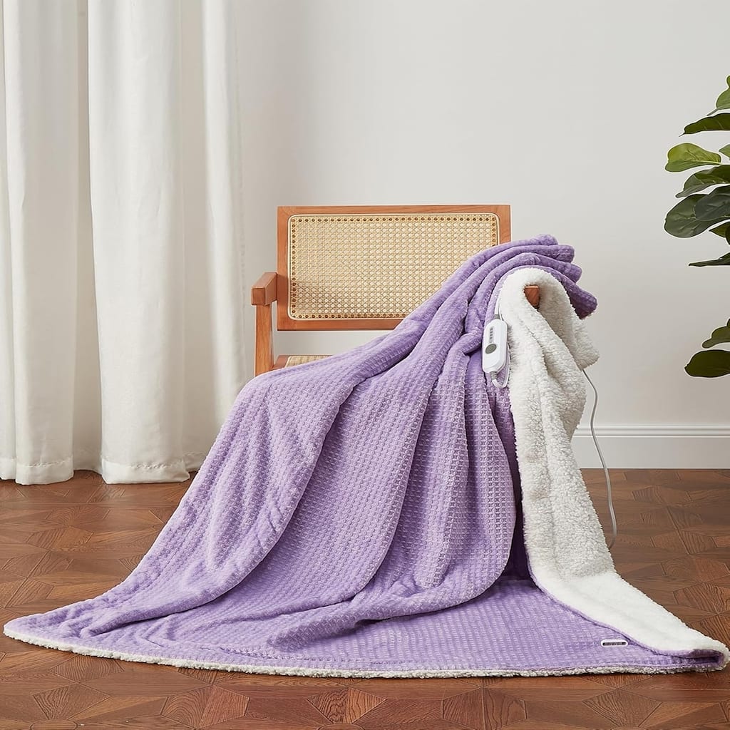 Waffle Heated Blanket Electric Throw Purple