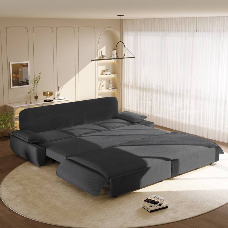 94.5" King Size Corduroy Convertible Pull Out Sofa Bed