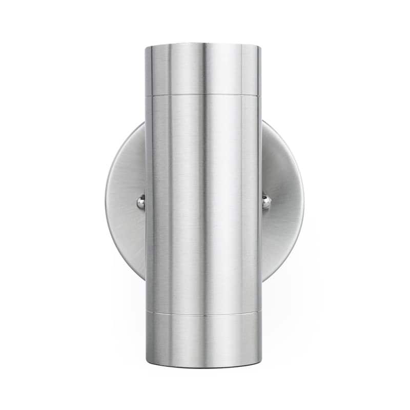 Lutec 2-Light Brushed Stainless Steel Outdoor Integrated LED Wall Lantern Sconce - 4.33 x 6.3 x 3.46