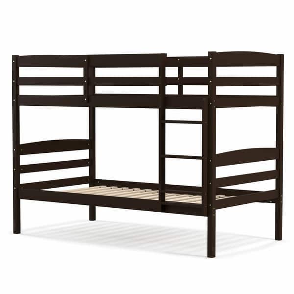 slide 2 of 26, Solid Wood Twin Over Twin Bunk Bed with Guardrails and Ladder Espresso