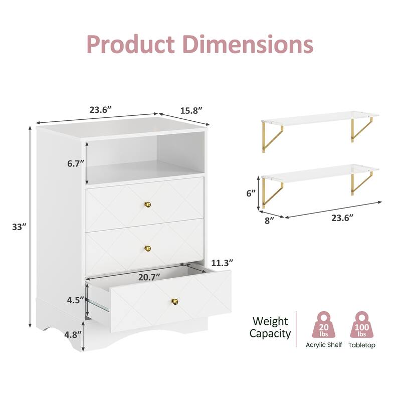 3-Drawer Dresser with 2 Floating Shelves