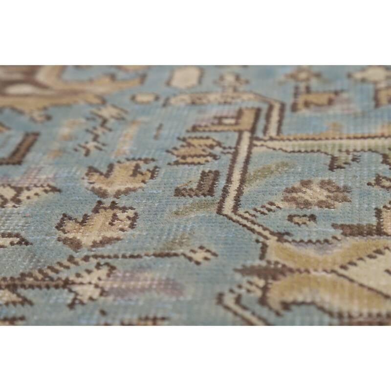 Hand Knotted Oriental 100% Wool Carpet Traditional Medallion Navy Blue & Blues Tabriz Area Rug - 9' 5'' X 6' 7''