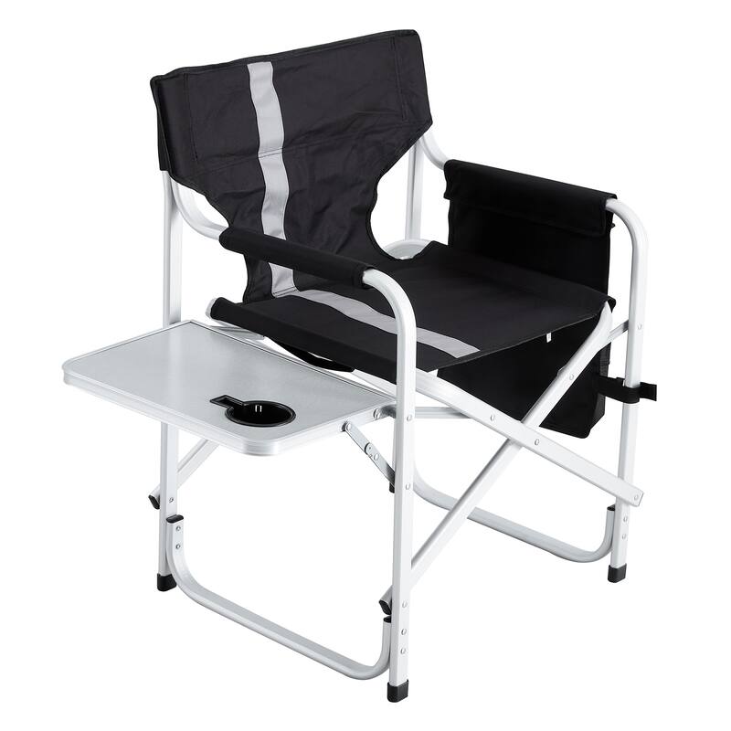 1-piece Padded Folding Outdoor Chair with Side Table and Storage Pockets