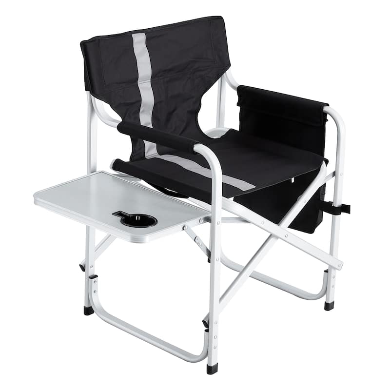 2-piece Padded Folding Outdoor Chair with Side Table and Storage Pockets
