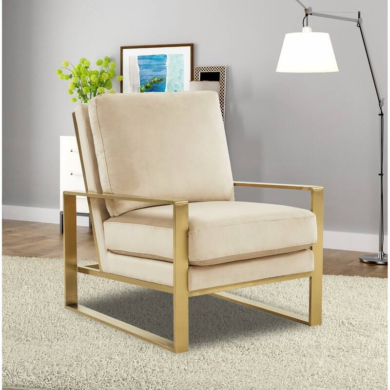 LeisureMod Jefferson Modern Velvet Accent Armchair With Gold Base