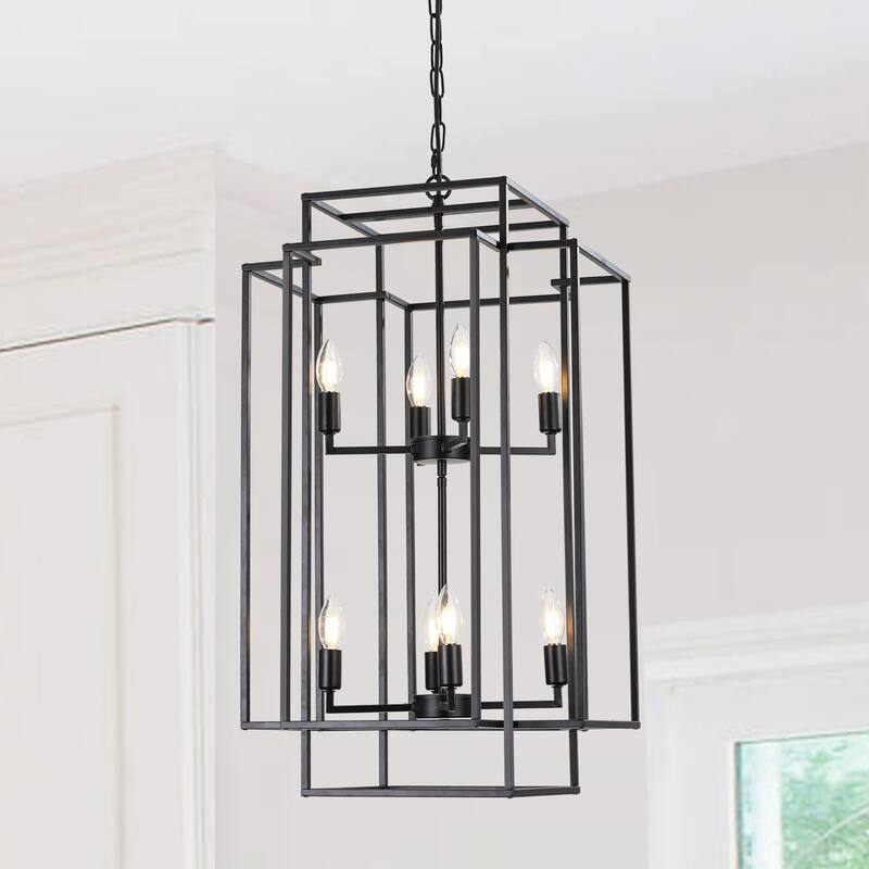 Hanging Chandelier Light Fixture with Adjustable Hanging Rod, Simple Black Ceiling Light Fixture Chandelier Lighting