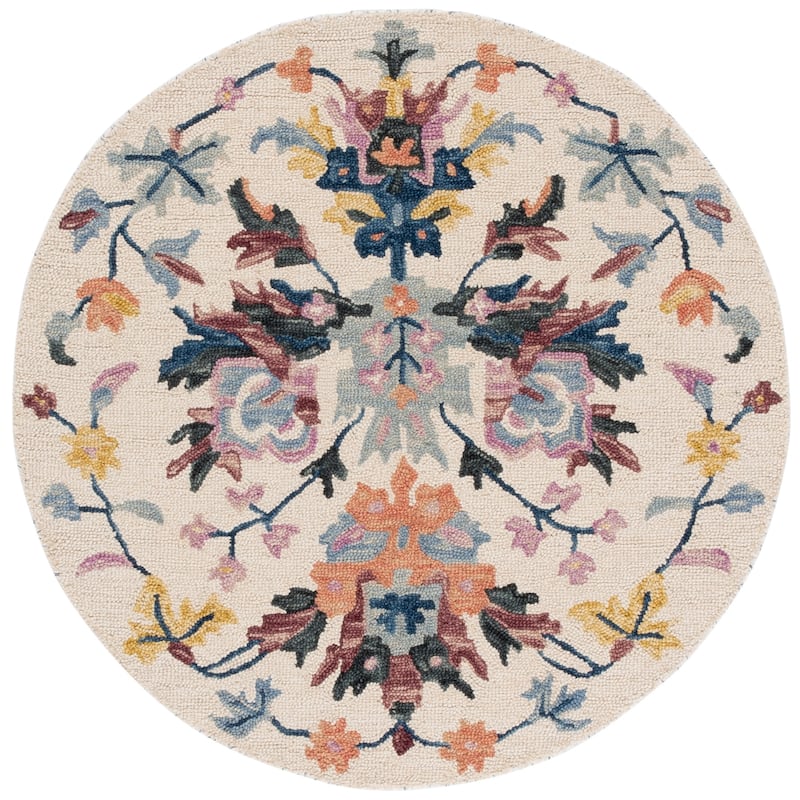 SAFAVIEH Handmade Jardin Mesure Floral Wool Rug - Ivory/Light Blue - 3' Round