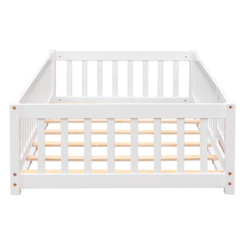 Twin size Floor Platform Bed with Fence and Door