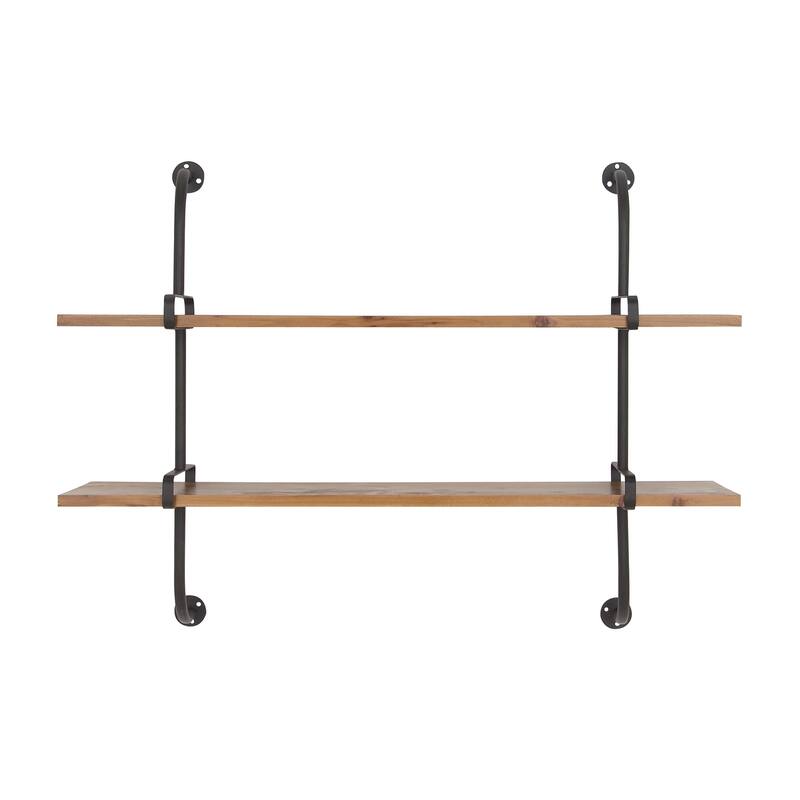 3 Level Wood Wall Shelf with Black Metal Brackets - Brown or Gray