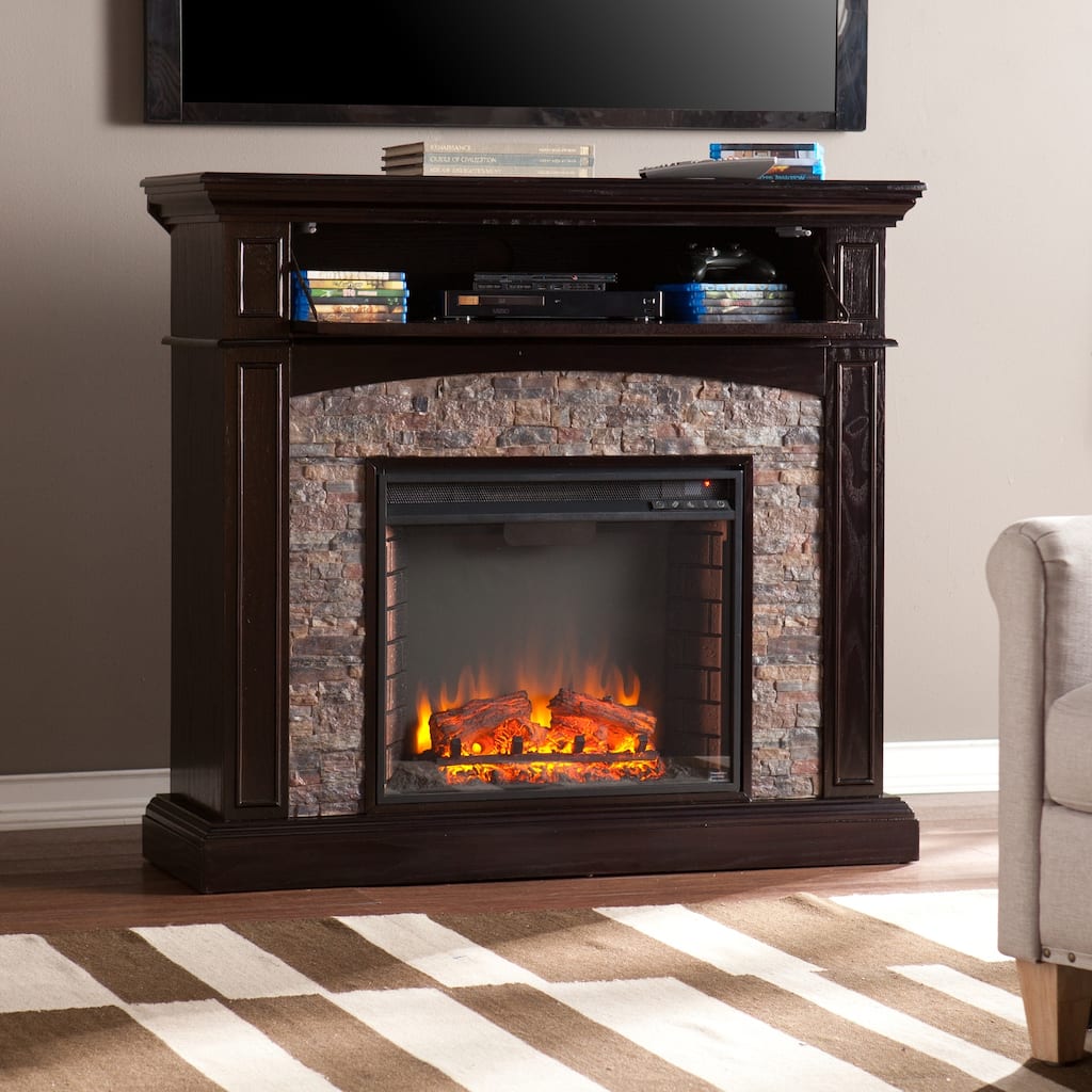 45.75 in. Freestanding Wood Smart Electric Fireplace TV Stand in Brown with wood finish cabinet style