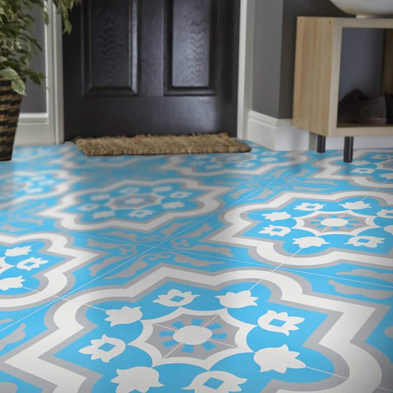 Taza Handmade Cement Tile, 8x8, Blues/Grey