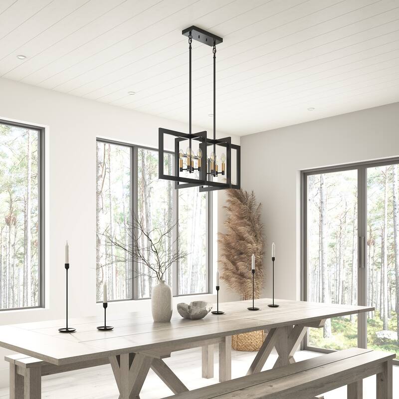 Farmhouse 8-Light Rectangle Frame Candle Chandelier Fixture for Kitchen Island