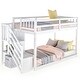 preview thumbnail 15 of 16, Twin over Twin Floor Kids Bunk Bed, Ladder with Storage, Gray