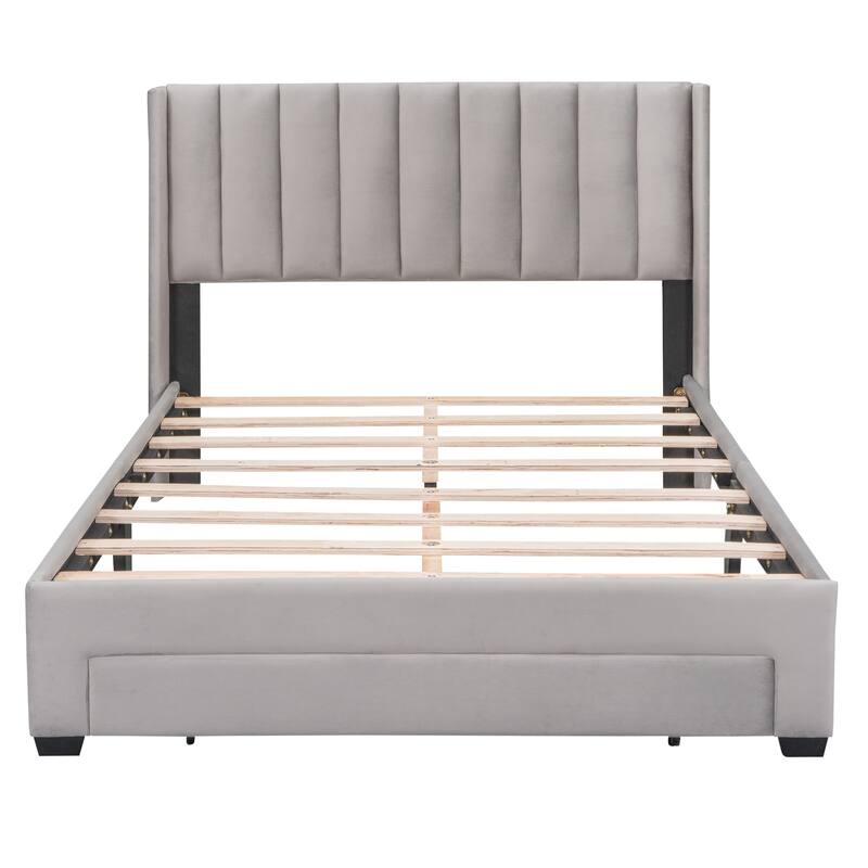 Full Size Storage Bed Velvet Upholstered Platform Bed Bed Bath