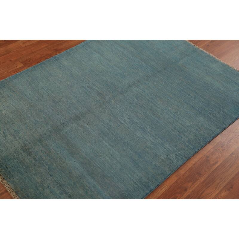 Striped Blue Gabbeh Oriental Rug Hand-Knotted Wool Carpet - 3'8" x 5'1"