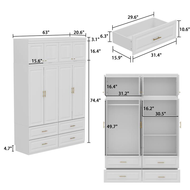 Closet Organizatin Armoires Wardrobes Hanging 4 Drawers Large Storage