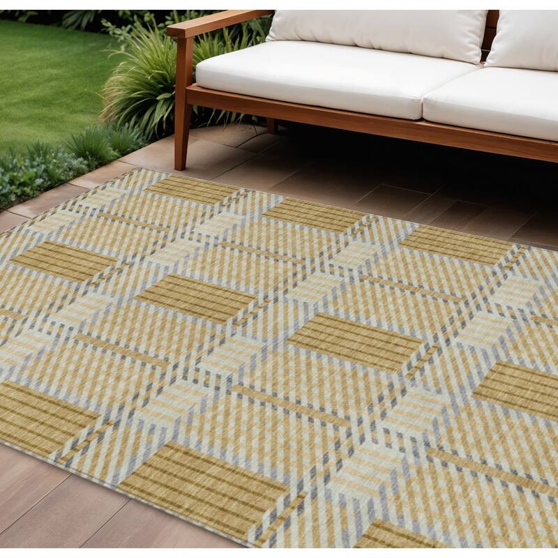 HomeRoots Plaid Transitional Rectangle Outdoor Rug - 9' X 12'