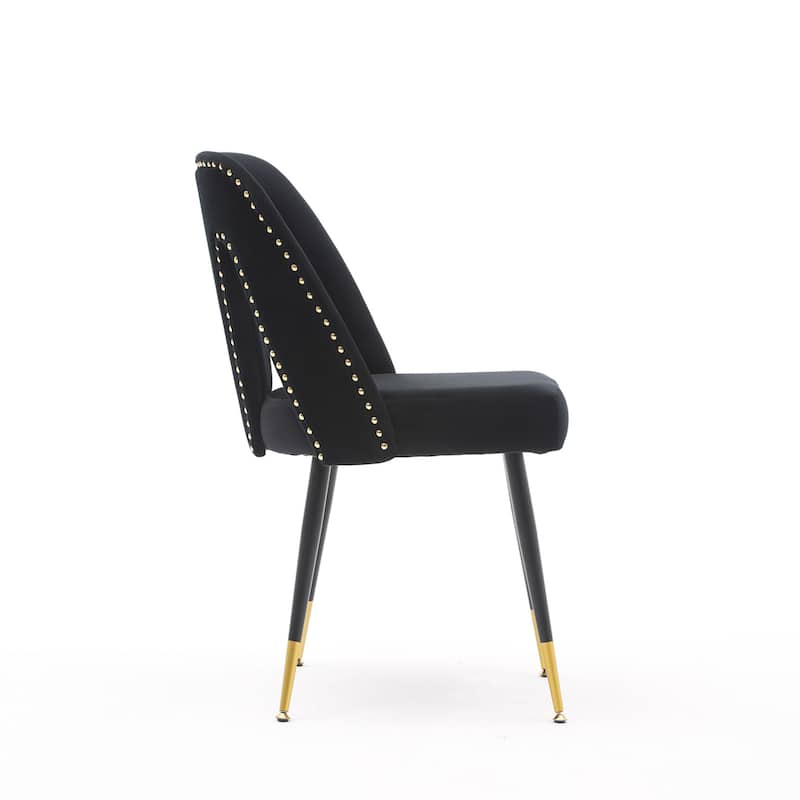 Modern Velvet Upholstered Dining Chair with Nailheads (Set of 2)