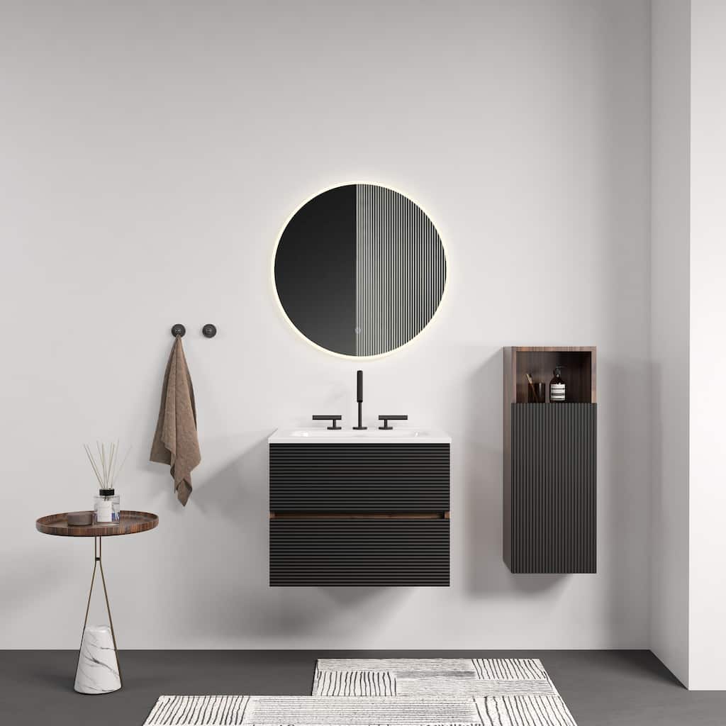 GDFStudio - Gloria Modern Wall-Mounted Floating Bathroom Vanity with Integrated Ceramic Basin & Soft-Close Drawers