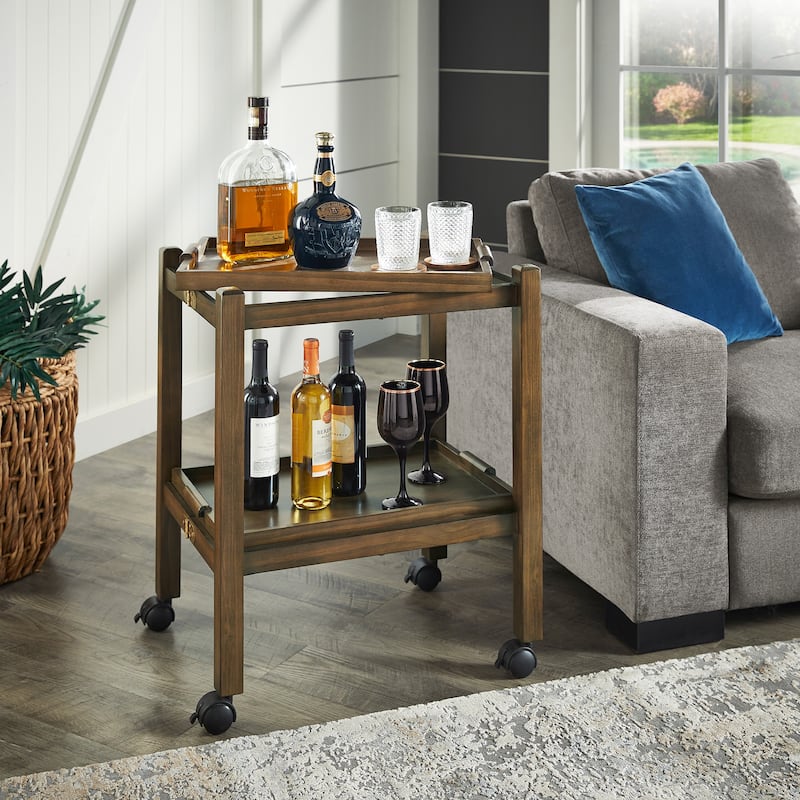 Dolores Wood Finish Folding Bar Cart with Two Detachable Trays by iNSPIRE Q Modern